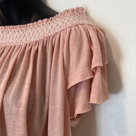 Muche Muchette Peach Top with Ruffled Sleeve and Ruching Size Medium/Large - Picture 6 of 9